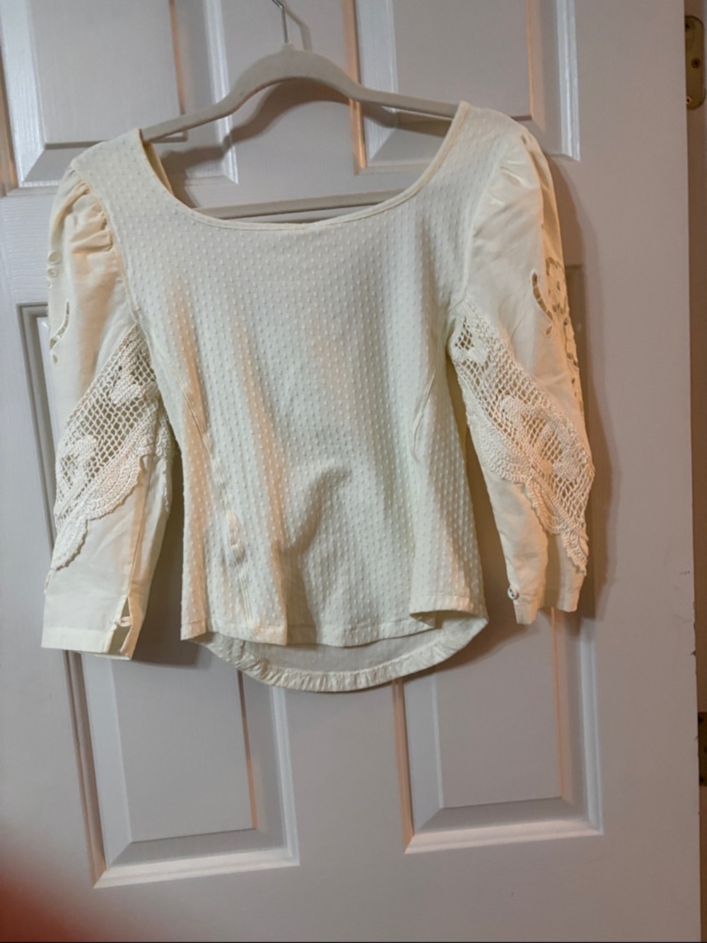 Free People Cream Swiss Dot Lace Peasant Blouse - Picture 9 of 11